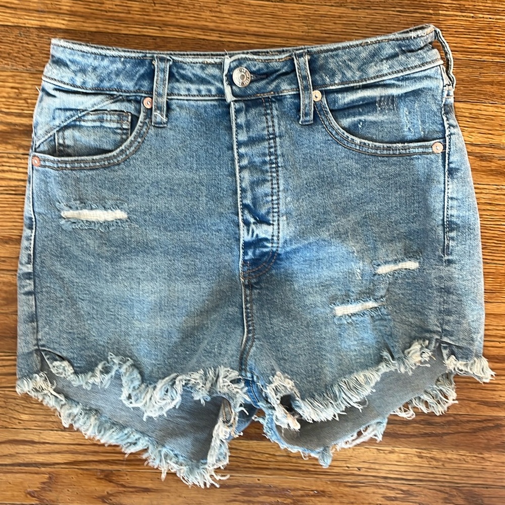 Free People Curvy High Waist Denim Shorts In light Blue wash 27 - Picture 2 of 9